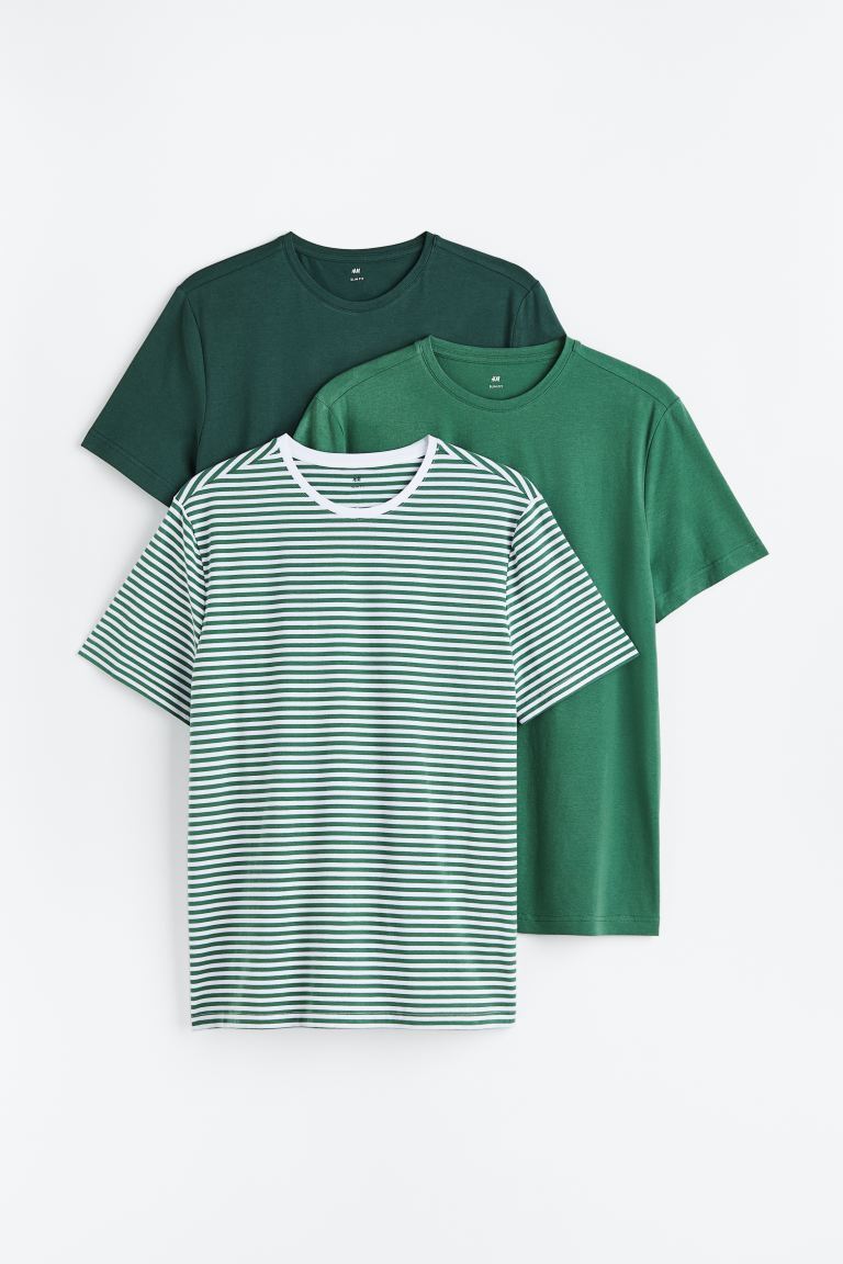 

Футболка Slim Fit, 3 шт. в упаковке H&M, зеленый/полосатый