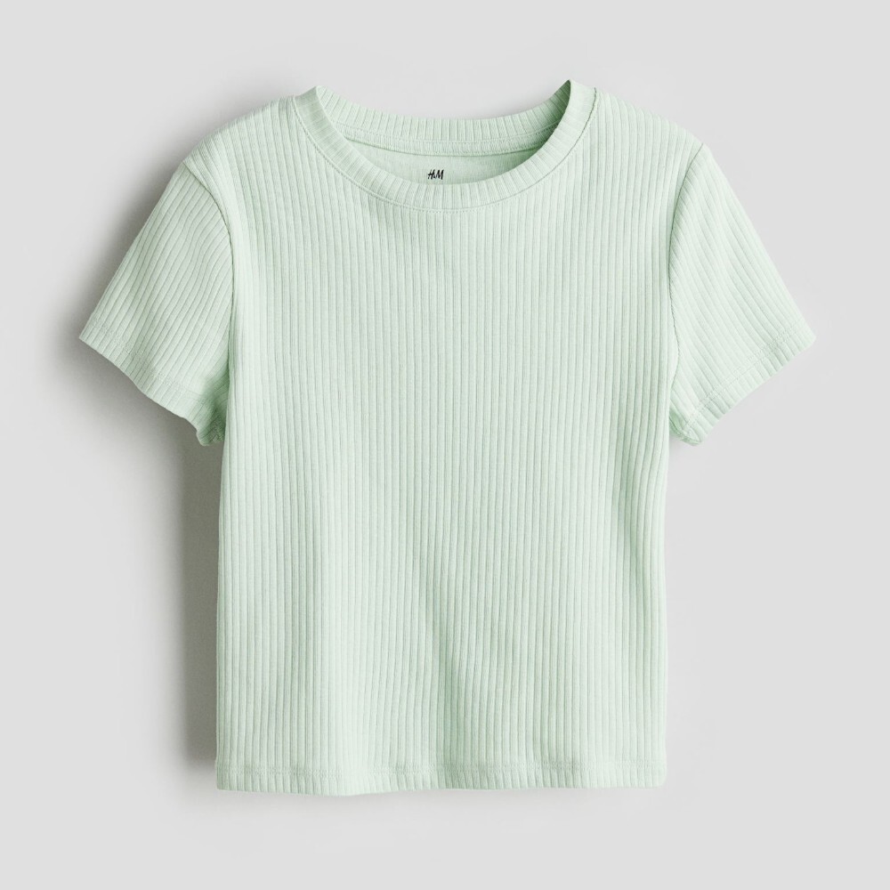 Футболка H&M Kids Ribbed Cotton Jersey, светло-зеленый