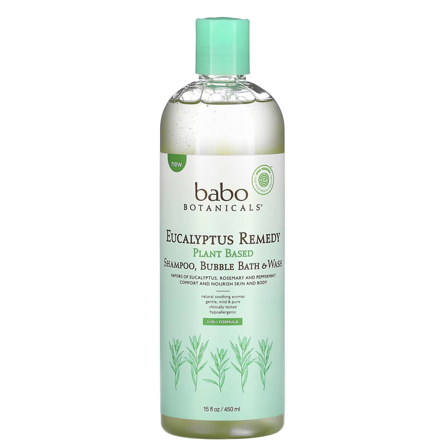 

Babo Botanicals, Шампунь 3-в-1 на растительной основе, пена для ванн и мытья, средство с эвкалиптом, 450 мл (15 жидк. Унций)