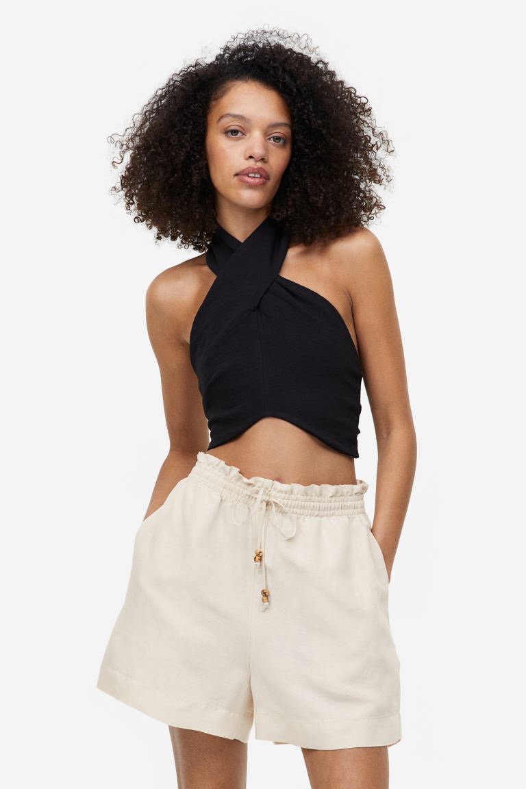 

Шорты из смесового льна и бумажного мешка H&M, светло-бежевый