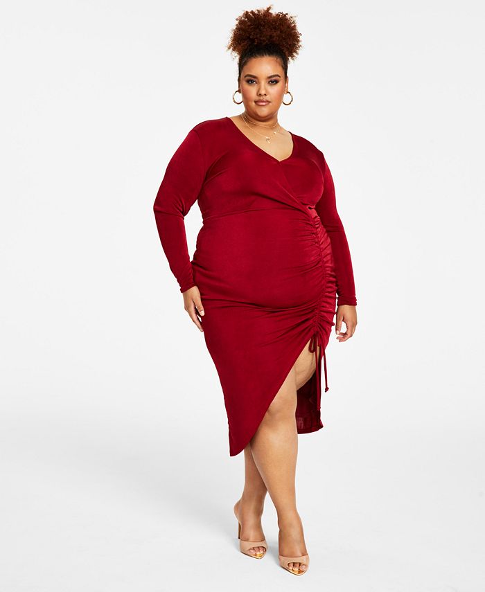 Модное облегающее платье больших размеров со сборками Nina Parker, красный