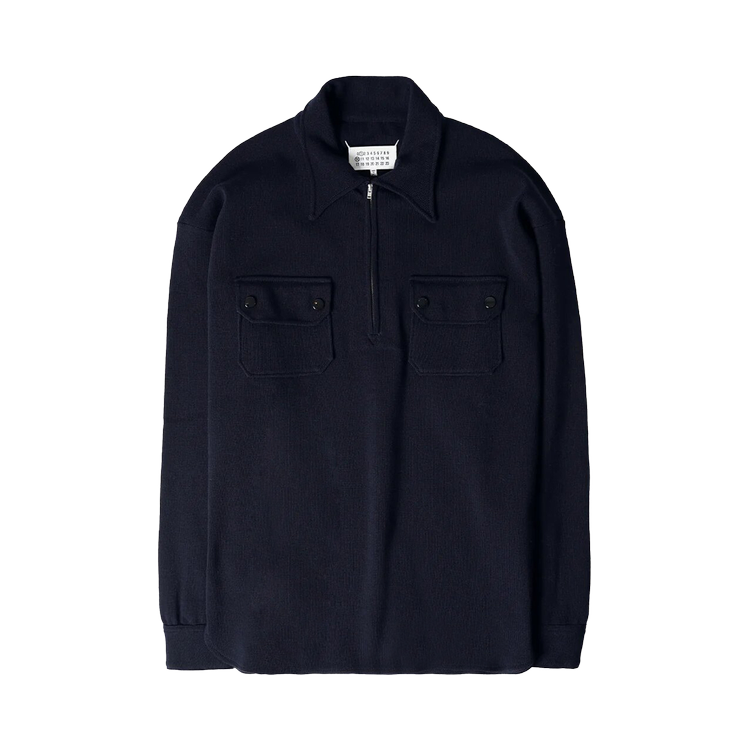 Рубашка Maison Margiela Long-Sleeve Zip Up Polo 'Navy Blue', синий