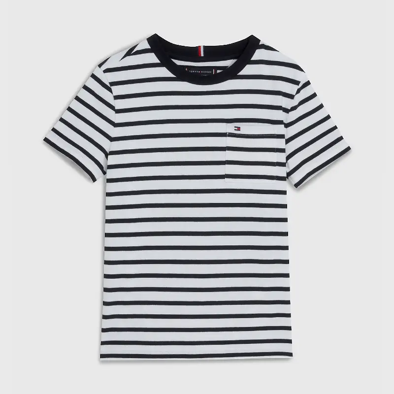 

Футболка Tommy Hilfiger Kids' Breton Stripe Pocket, белый/черный