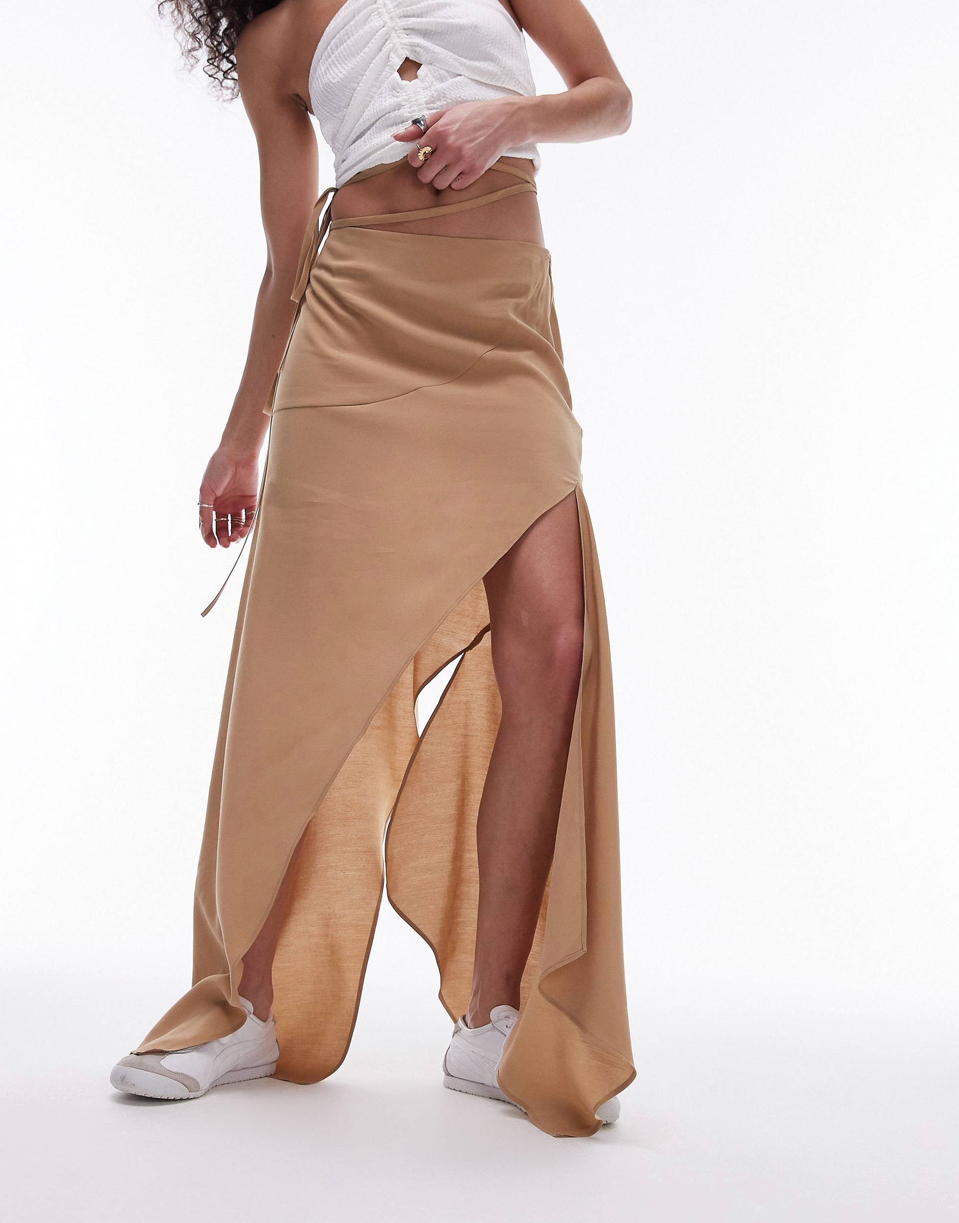 Юбка Topshop Hanky Hem Asymmetric, песочный юбка с асимметричным воланом отделка неполным переплетением
