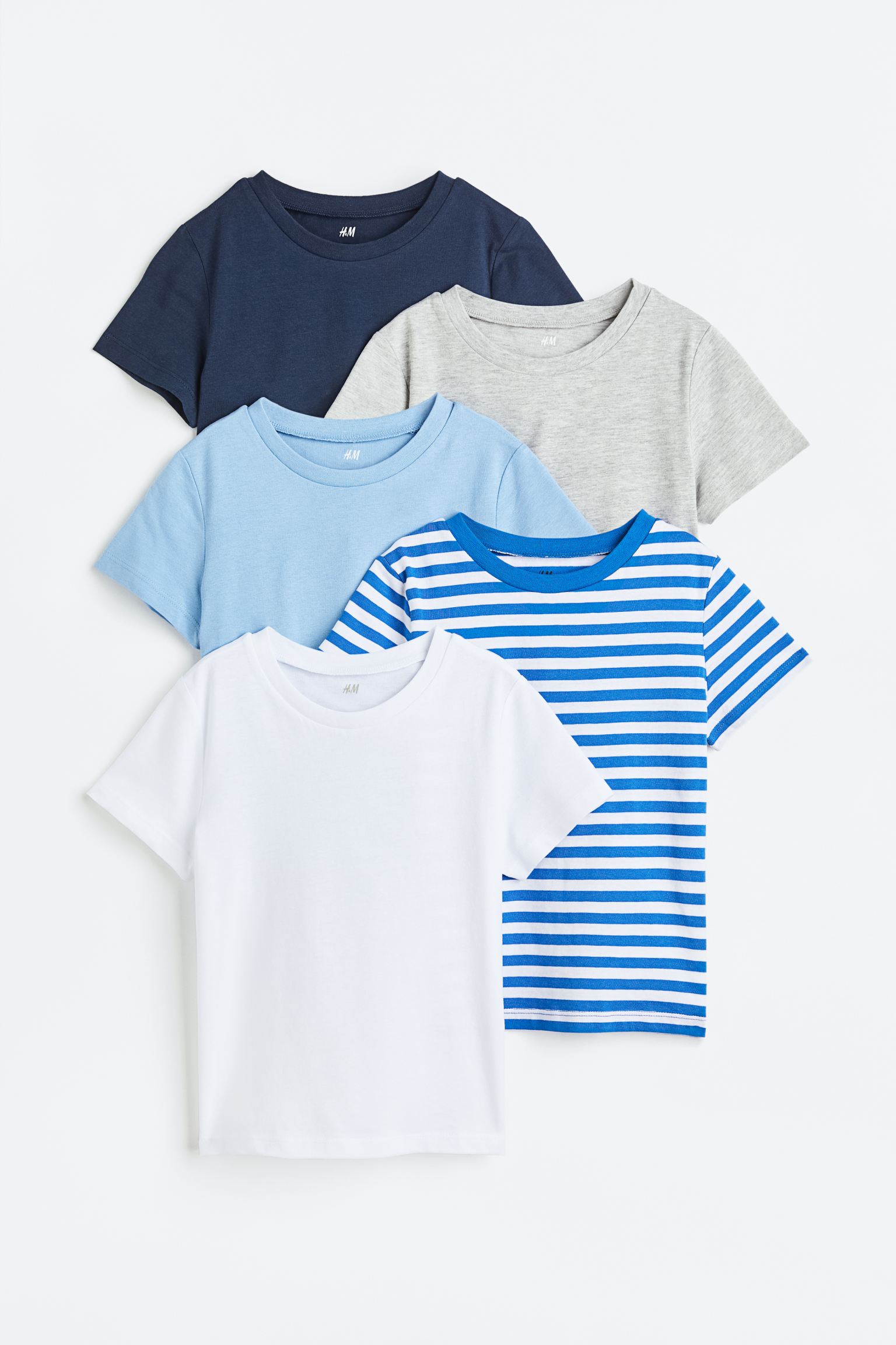 Хлопковая футболка, 5 шт. H&M, темно-синий/серый меланж цена и фото