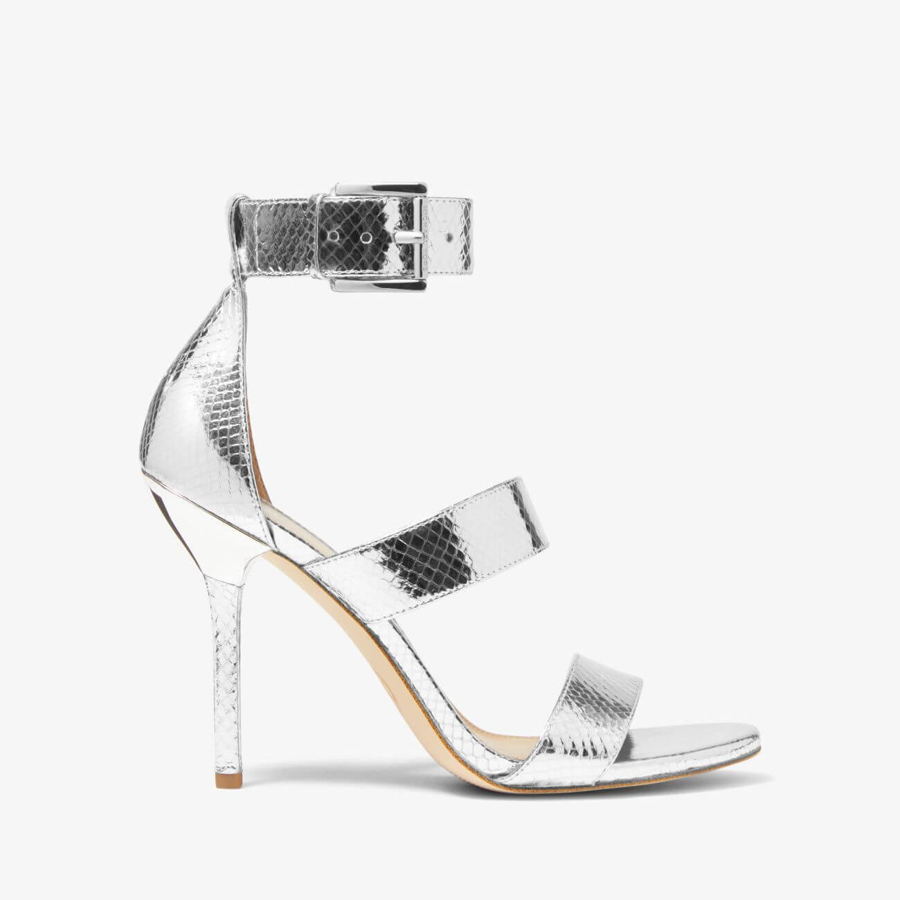 

Кожаные босоножки Michael Michael Kors Amal Metallic Snake Embossed, серебряный