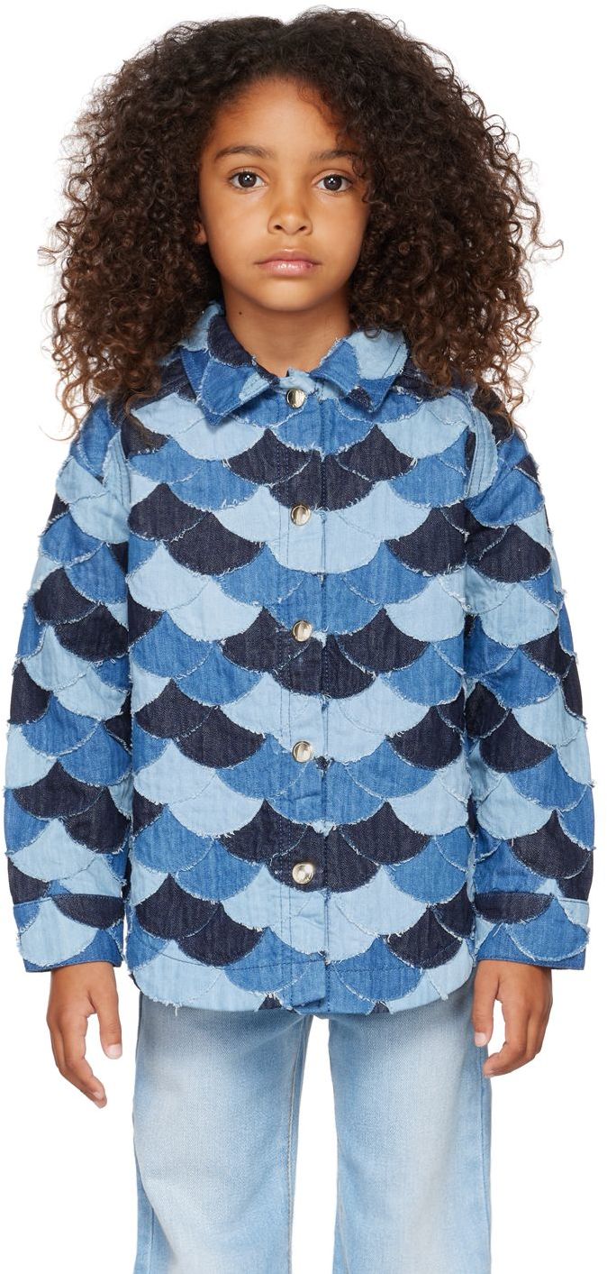 Детская синяя джинсовая куртка в стиле пэчворк Chloé