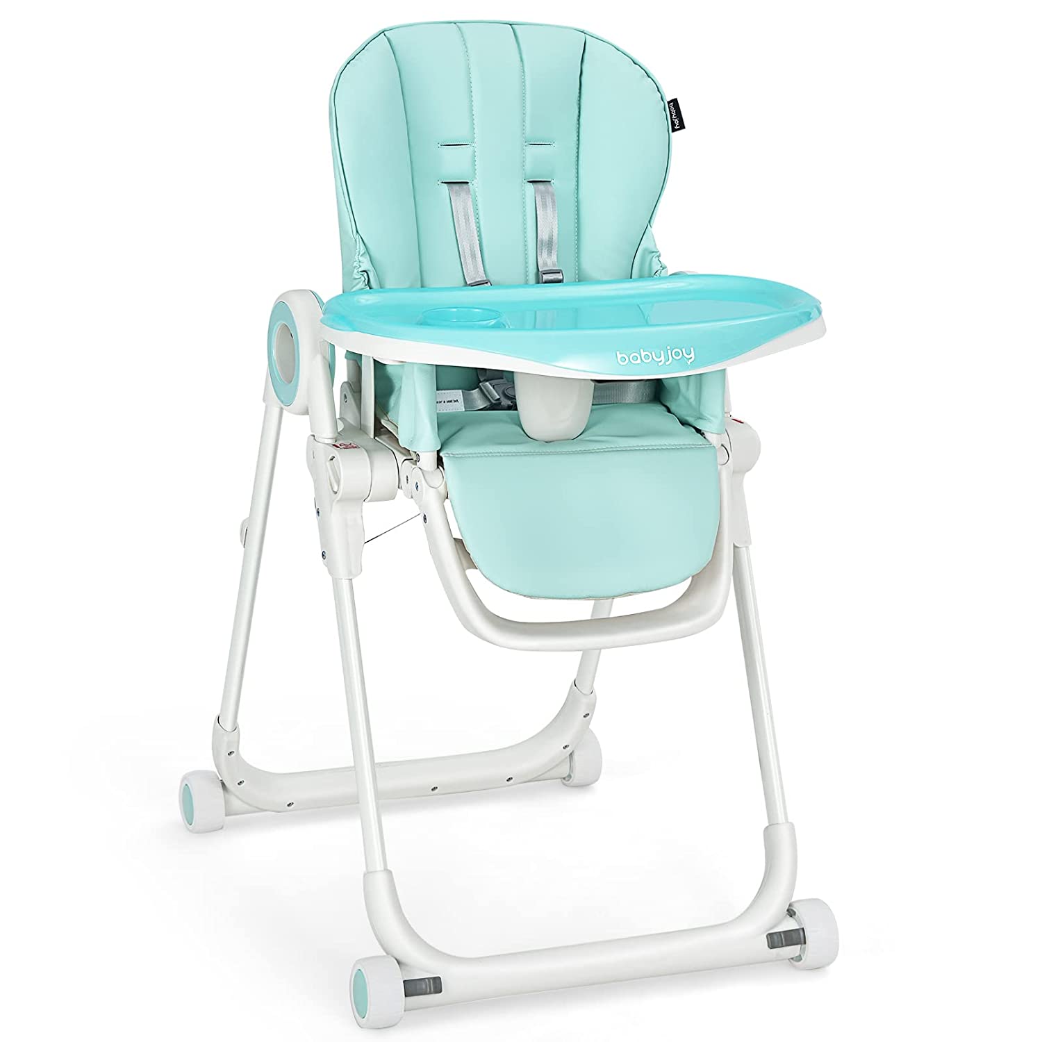 Складной стульчик для кормления с регулируемой спинкой Baby Joy, голубовато-зеленый детский стульчик трансформер для кормления baby joy бежевый