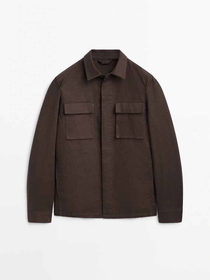 

Куртка-рубашка Massimo Dutti 3-layer linen blend, коричневый