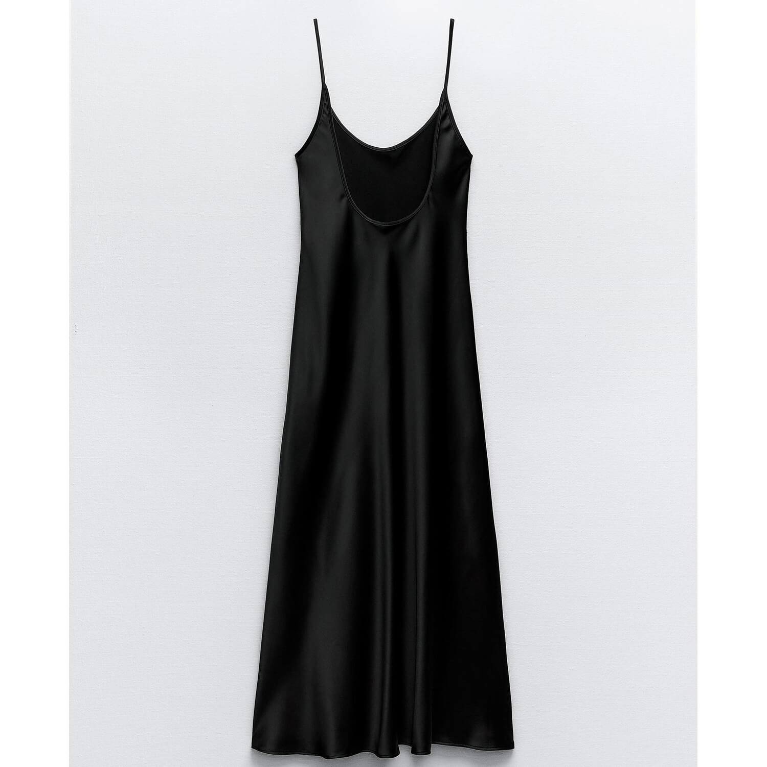 Платье Zara Satin, черный сарафан fly повседневный прилегающий миди открытая спина размер 46 бирюзовый