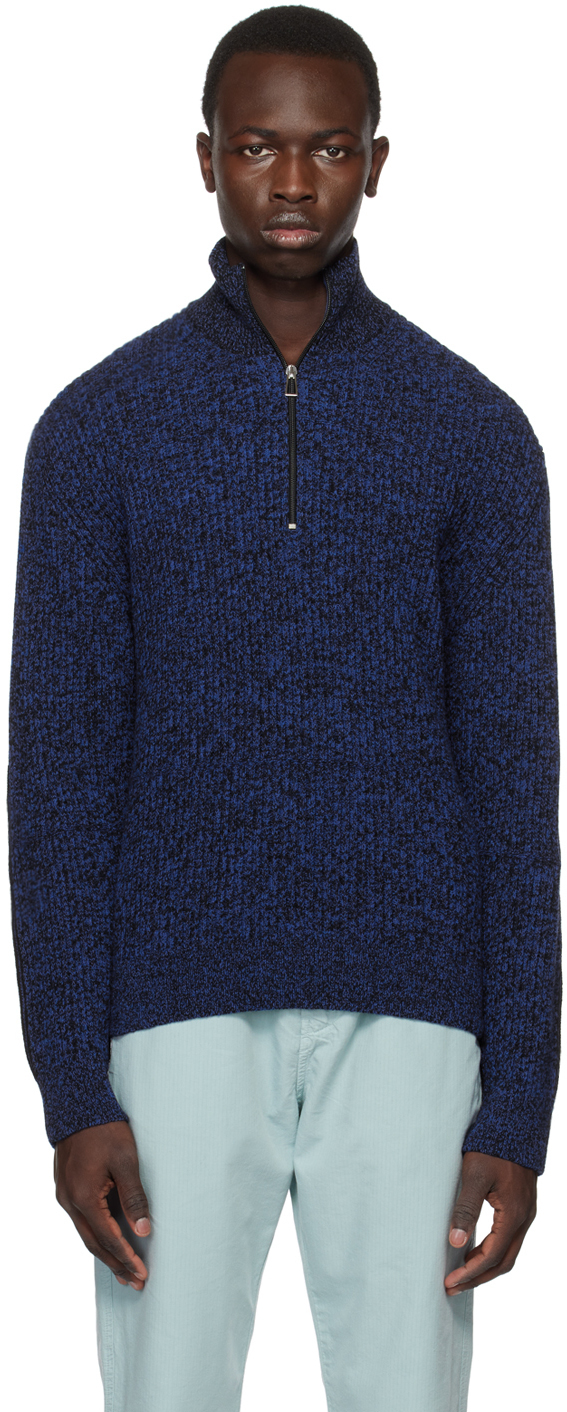 

Черно-синяя водолазка с меланжевым воротником PS by Paul Smith, Черный