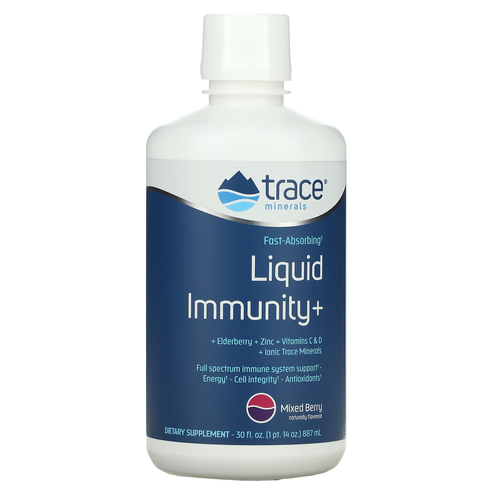trace minerals быстро впитывающийся жидкий иммунитет 887 мл Быстро Впитывающаяся Жидкость Trace Minerals Immunity +, ягодное ассорти, 887 мл