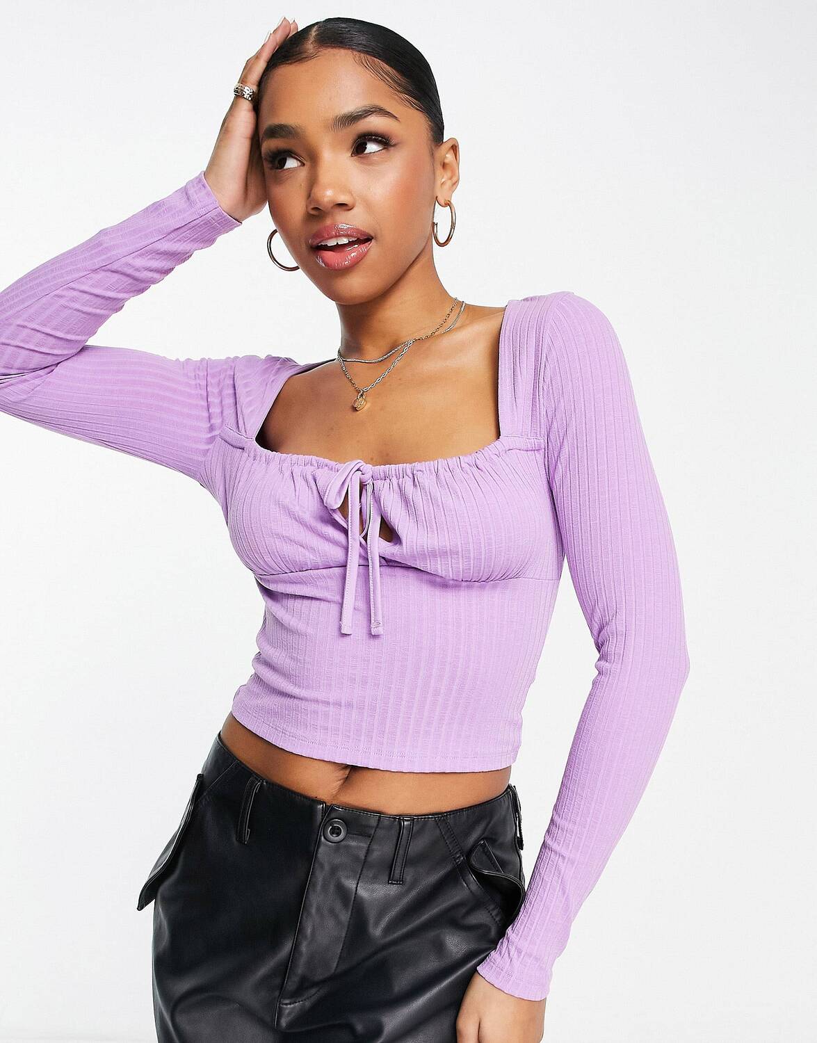

Сиреневый топ с квадратным вырезом и завязками ASOS DESIGN