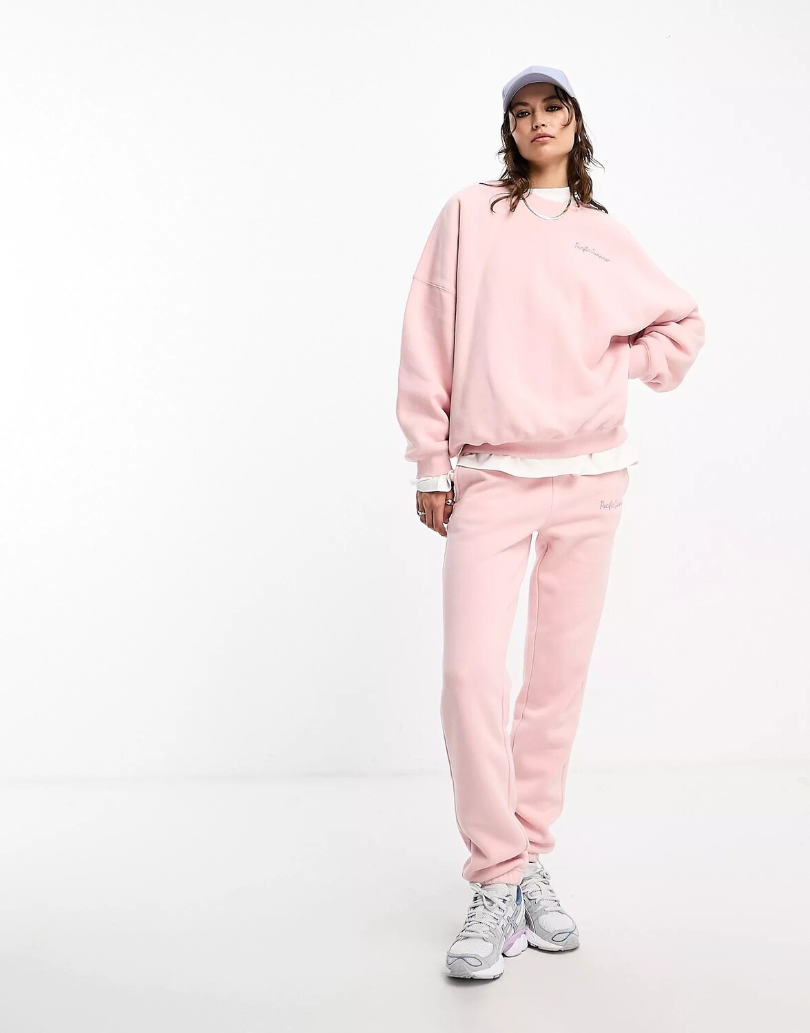 Брюки-джоггеры Pacsun Script Slogan Wide Leg Co-ord, светло-розовый