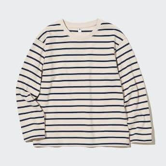 

Футболка детская Uniqlo Striped Crew Neck Long Sleeved, белый/темно-синий