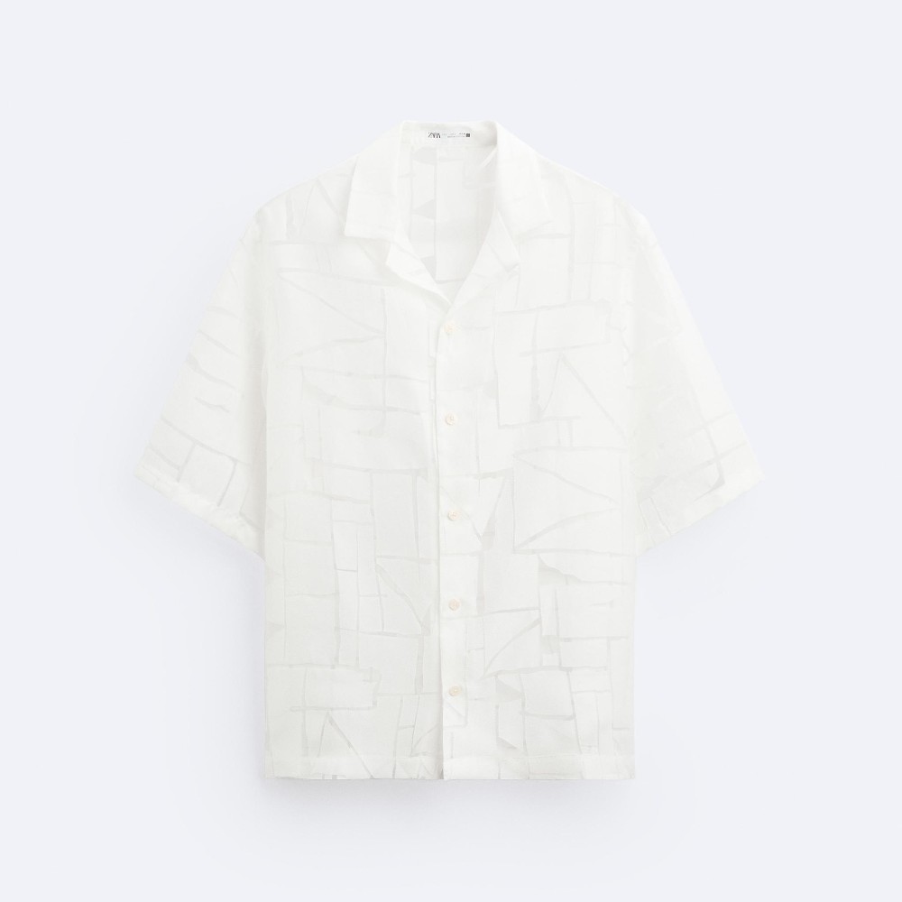 Рубашка Zara Semi-sheer Jacquard, белый блуза zara long semi sheer oversize черный
