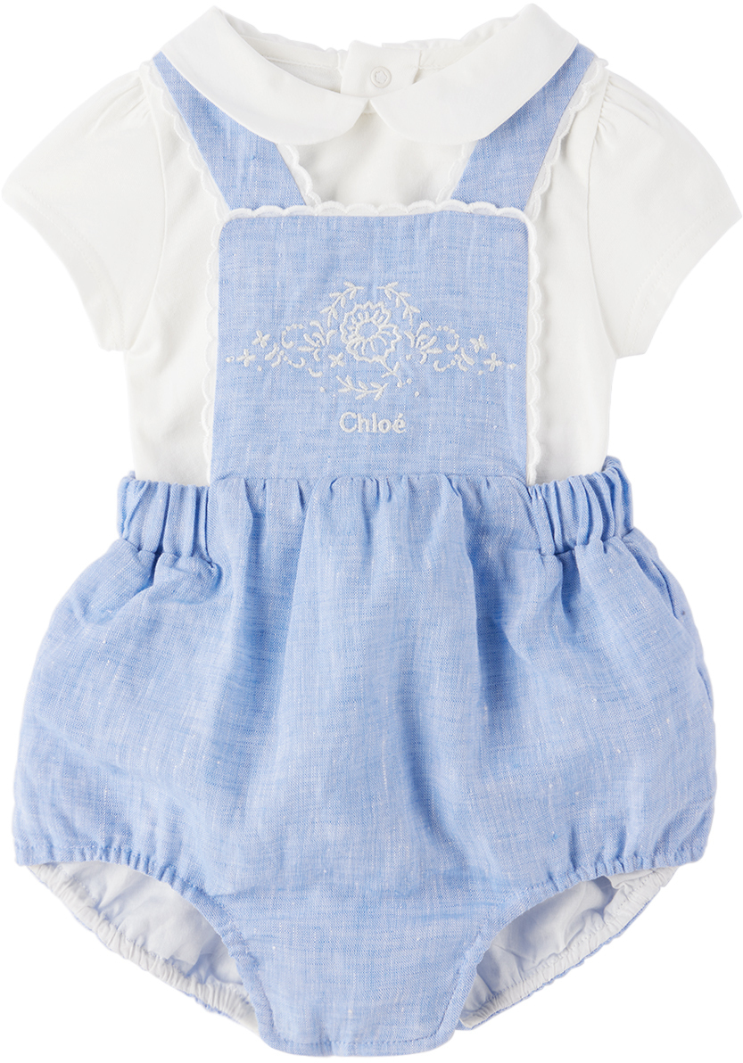 

Комплект из футболки и комбинезона Baby White & Blue с вышивкой Chloé