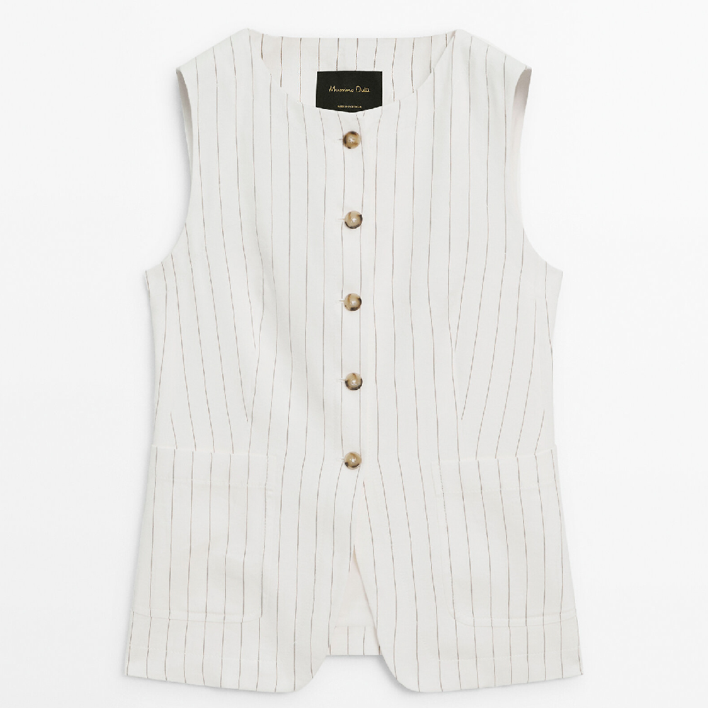 Жилет Massimo Dutti Suit Waistcoat With Contrast Stripes, кремовый