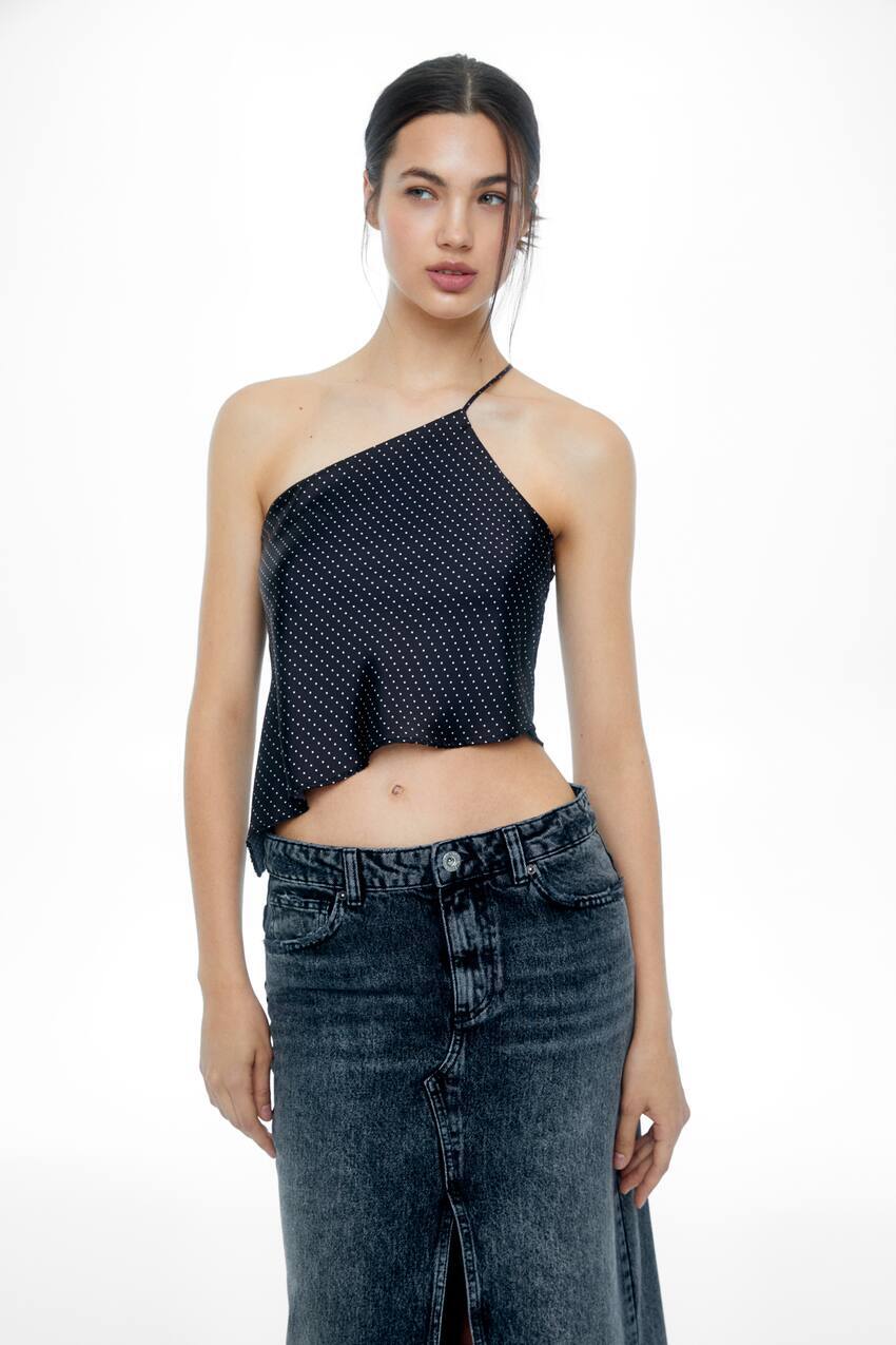 

Асимметричный топ в горошек Pull&Bear, черный