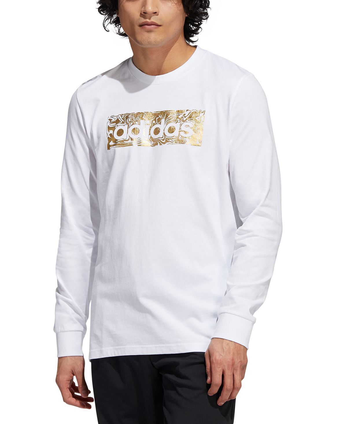 

Футболка с длинным рукавом Adidas Metallic Liquid Logo, белый/золотой