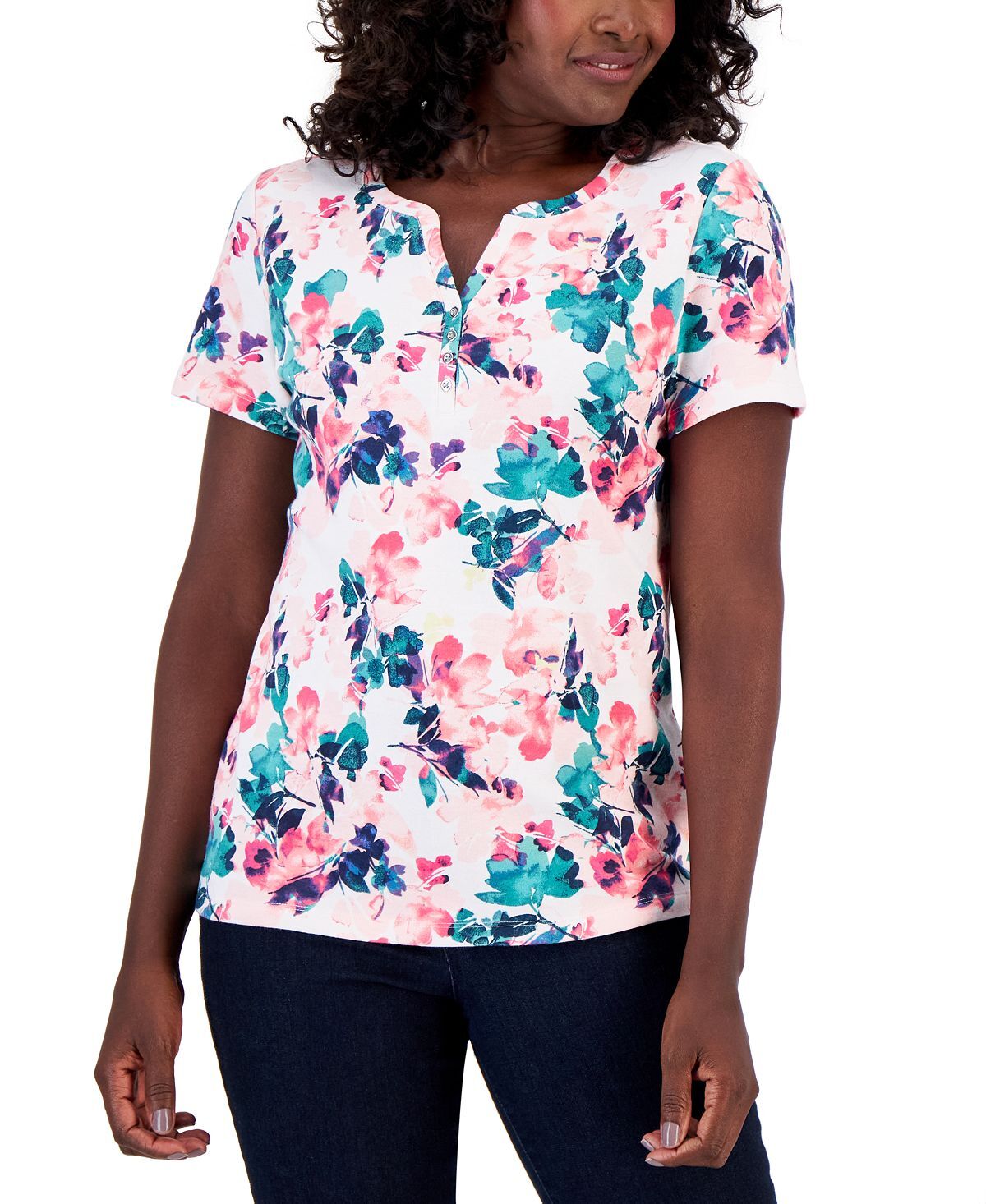 

Миниатюрный топ henley с цветочным принтом, созданный для macy's Karen Scott, розовый