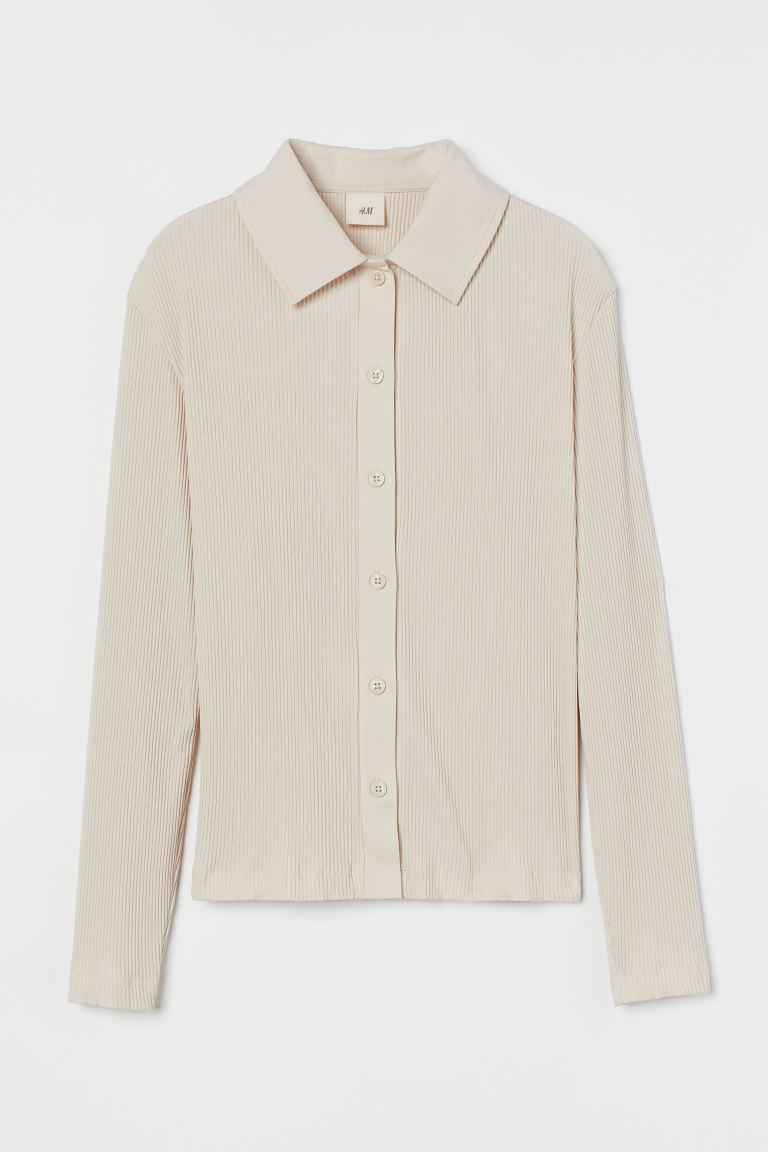 

Хлопковый топ в полоску H&M, светло-бежевый