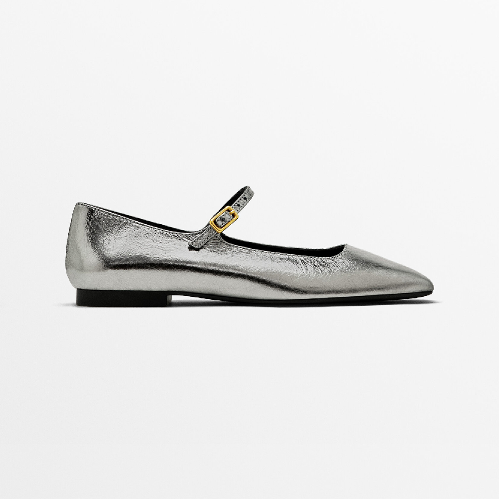 Балетки Massimo Dutti Flats With Buckle, серебристый туфли massimo dutti heeled with buckle черный