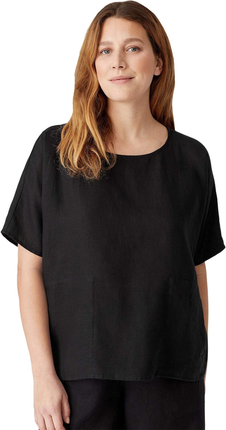 

Свитер Eileen Fisher Round Neck Boxy Top in Organic Handkerchief Linen, черный