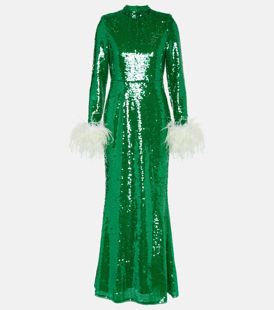 Расшитое пайетками платье с перьями Self-Portrait, зеленый