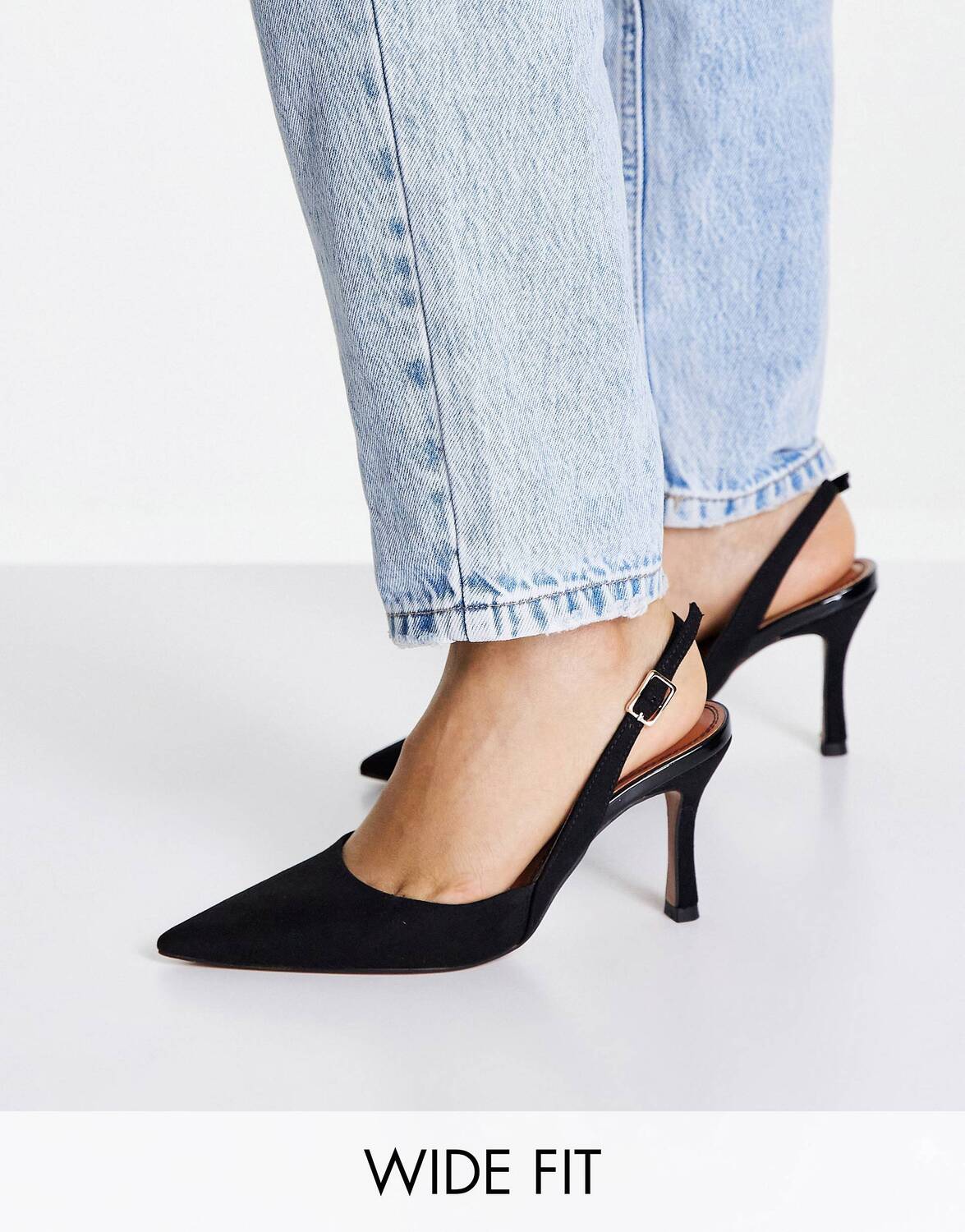 

Черные туфли на шпильке с ремешком на пятке ASOS DESIGN Wide Fit Samber