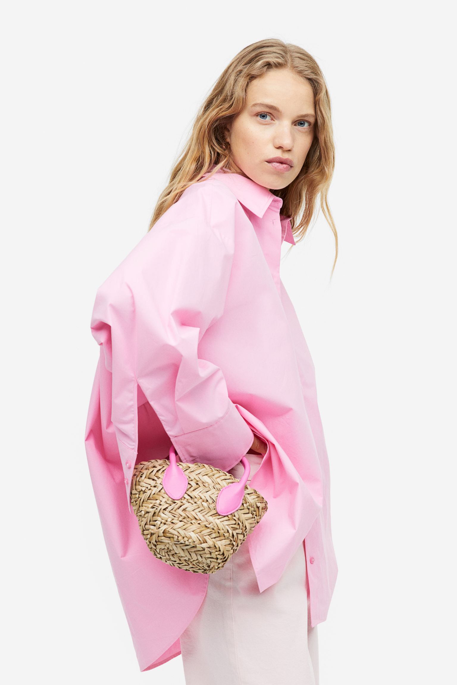 Сумка H&M Shoulder with Drawstring, бежевый/розовый новая модная тканая соломенная сумка ведро с цепным ремнем и застежкой на шнурке для пляжа черный