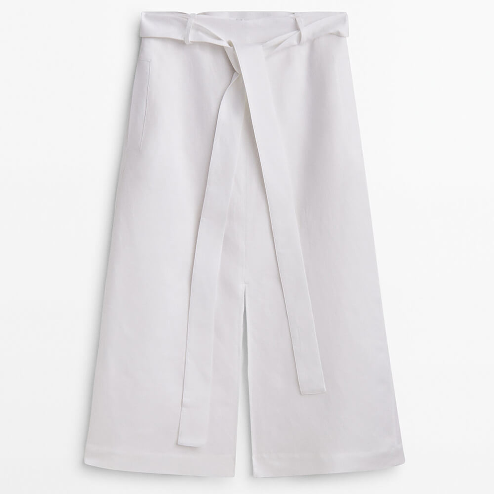 

Юбка Massimo Dutti Linen Blend Midi With Slits, белый