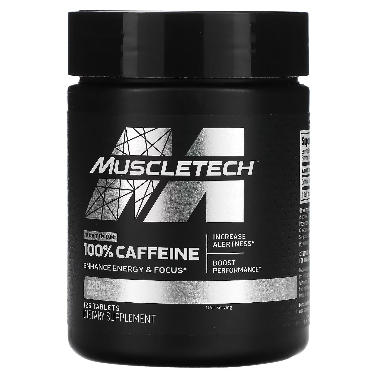 MuscleTech 100%, кофеин Platinum 220 мг, 125 таблеток - фото