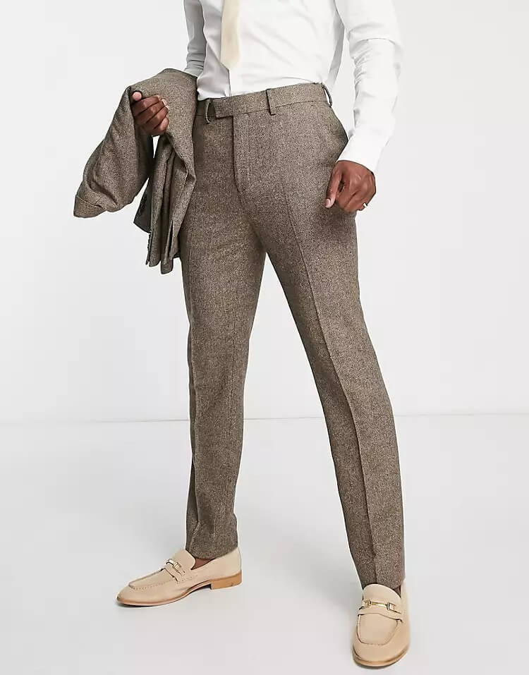 

Брюки Topman Slim Herringbone Wool Mix, коричневый