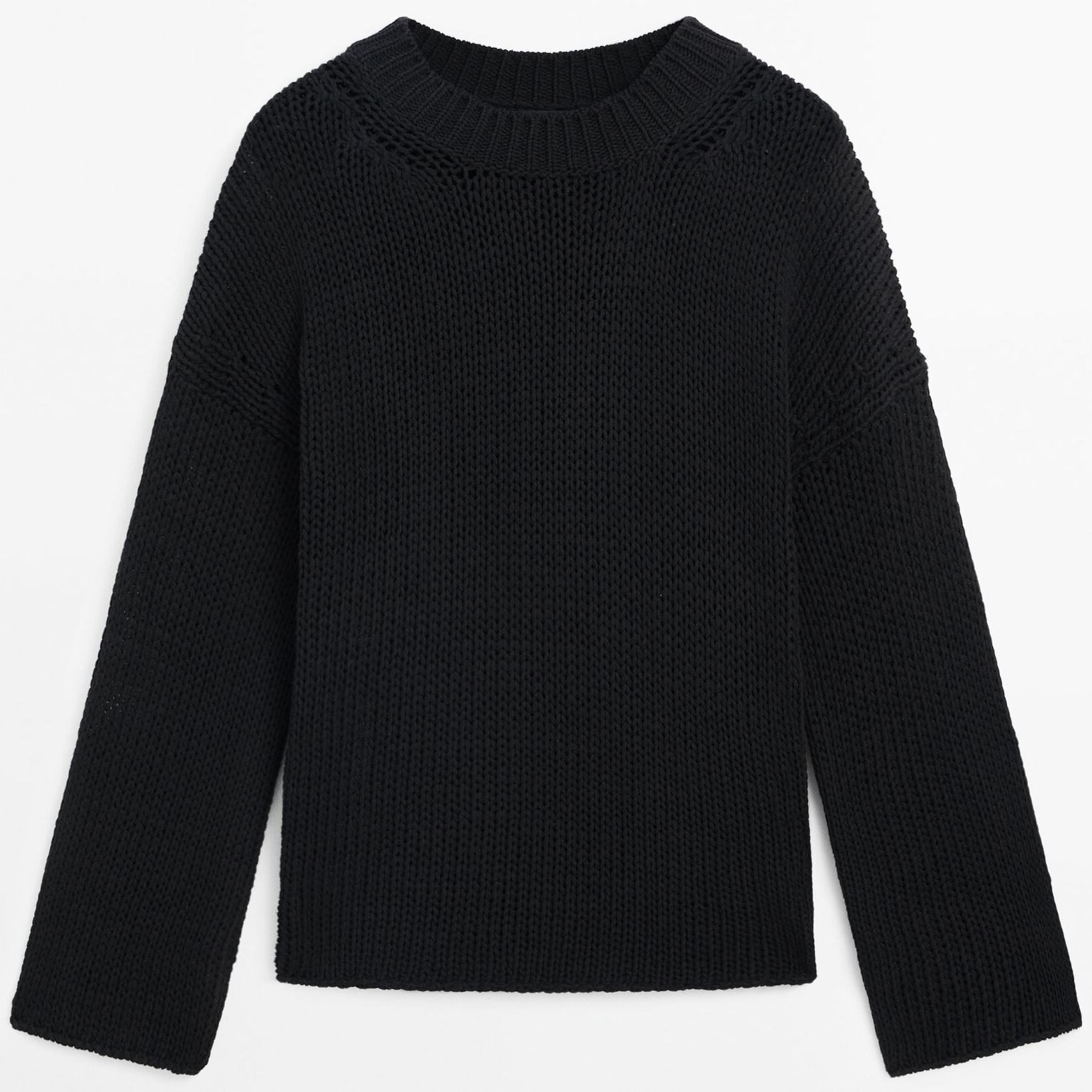 Джемпер Massimo Dutti Crew Neck Knit, черный джемпер uniqlo 3d knit seamless mesh crew neck черный