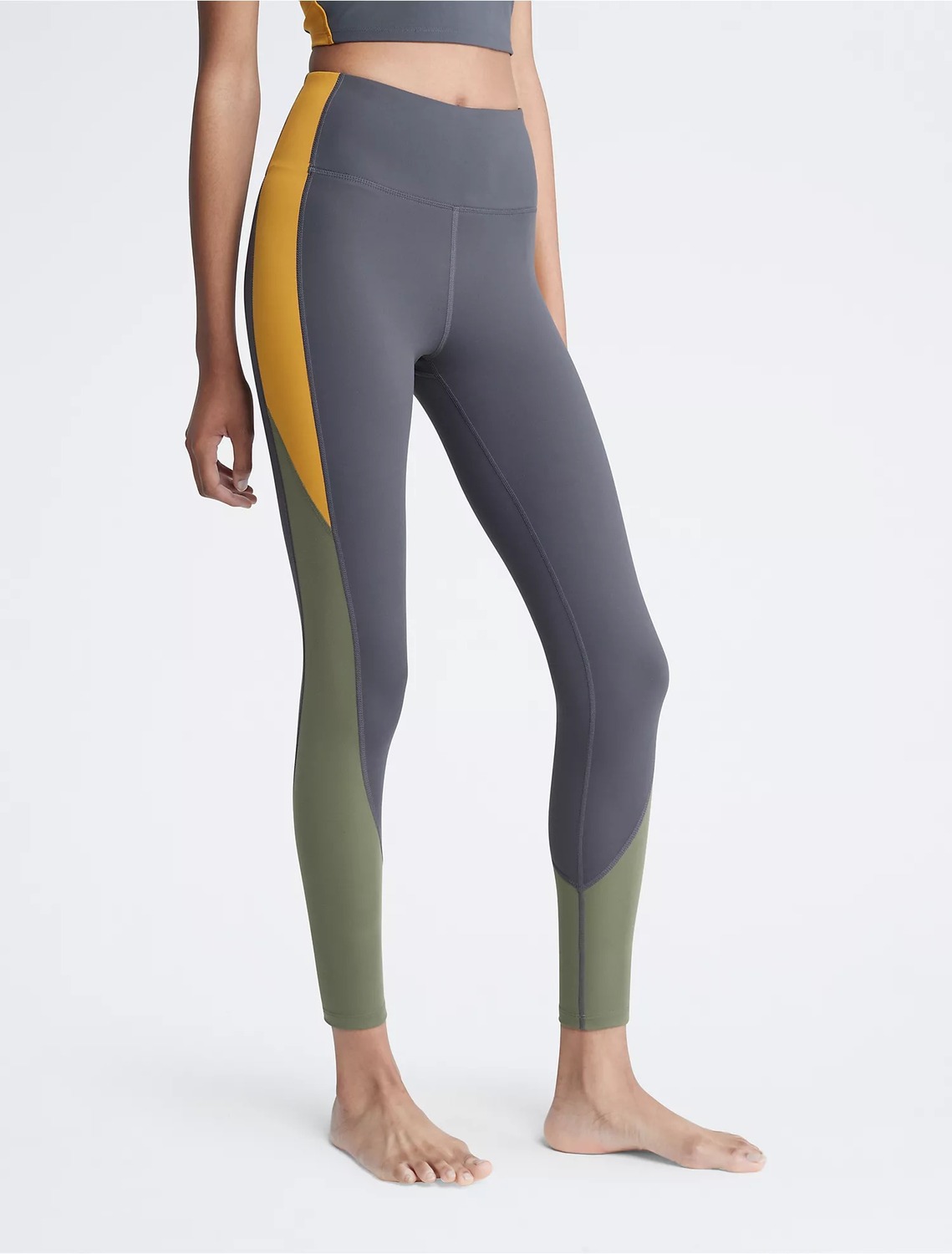 

Леггинсы Calvin Klein Performance Embrace High Waist Colorblock 7/8, серый/зеленый/оранжевый