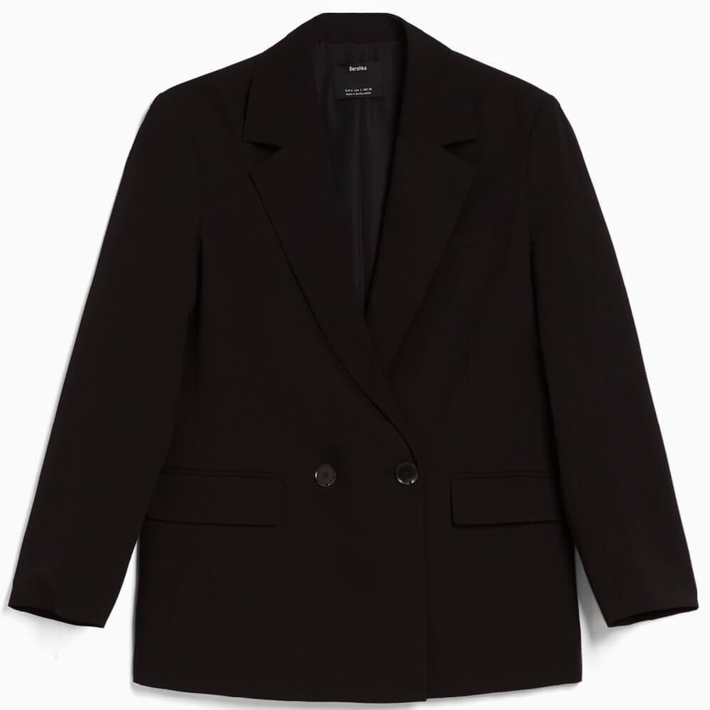 

Пиджак Bershka Regular Fit Tailored Feminine Cut Double-breasted, черный