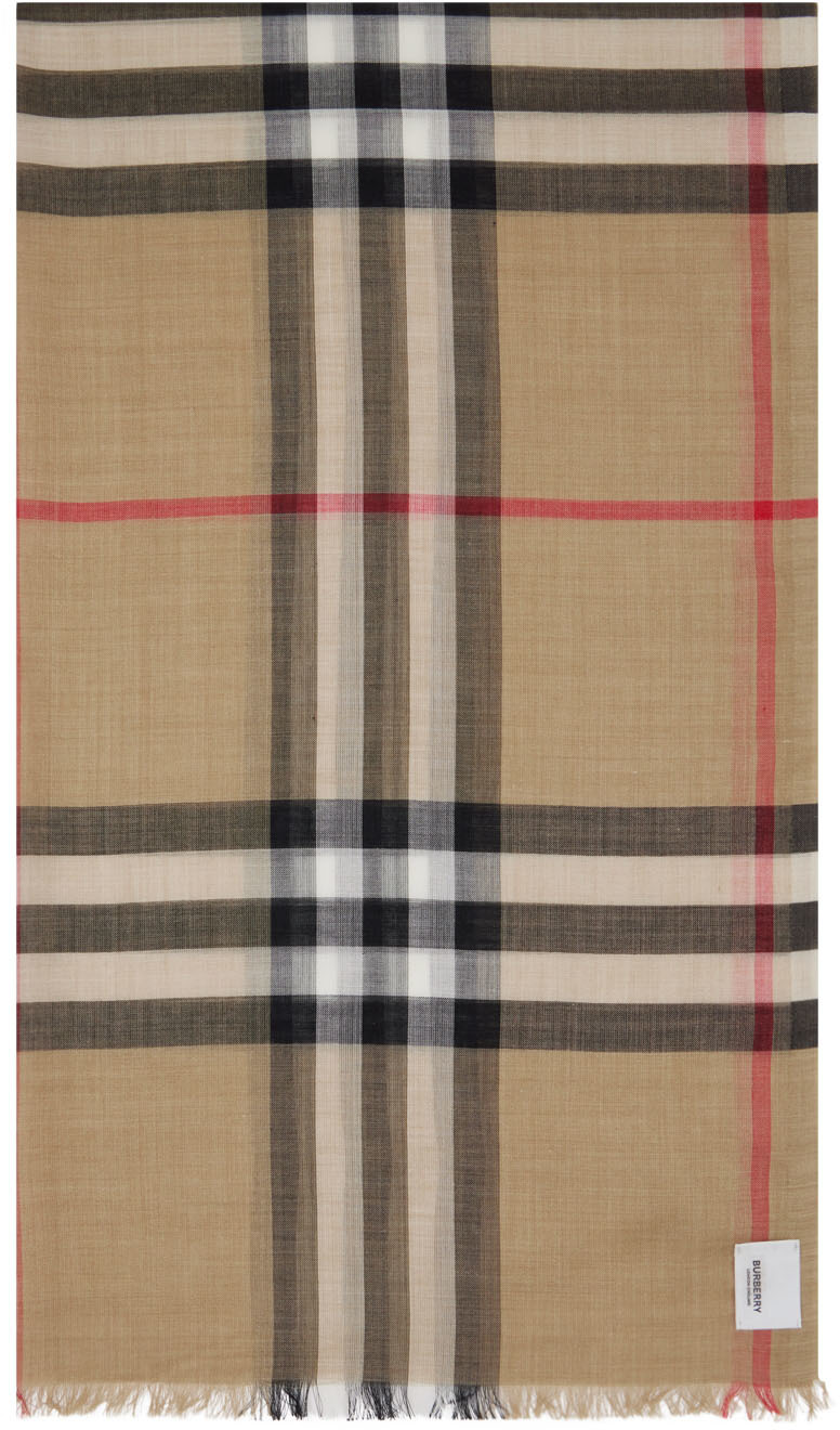 

Бежевый легкий шарф в клетку Burberry