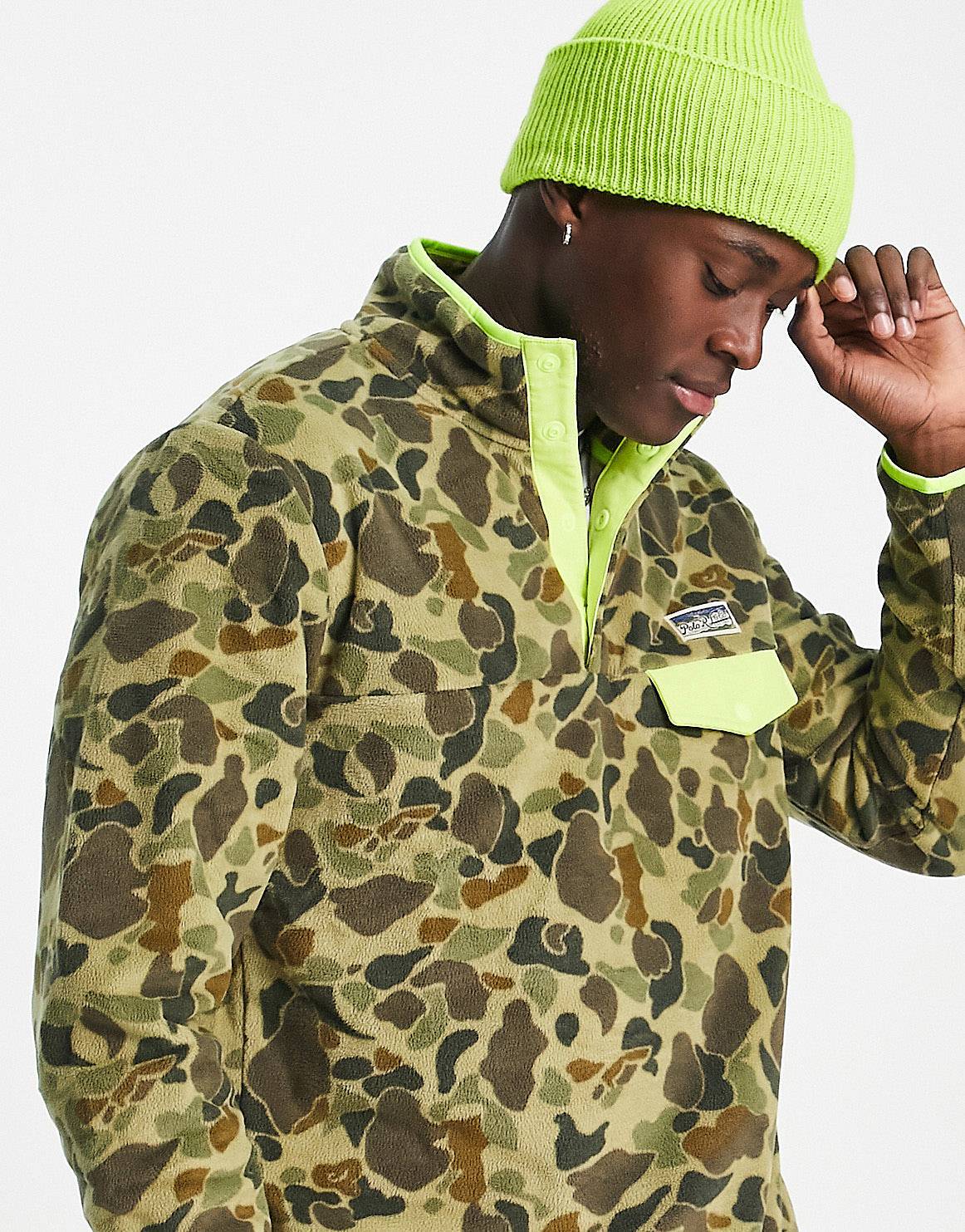 

Темно-зеленый свитшот на молнии с контрастным камуфляжным принтом Polo Ralph Lauren borg