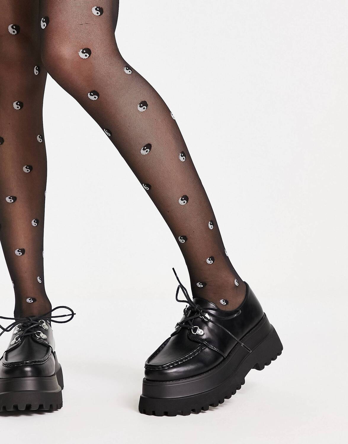 

Черные массивные туфли на плоской подошве со шнуровкой ASOS DESIGN Memphis