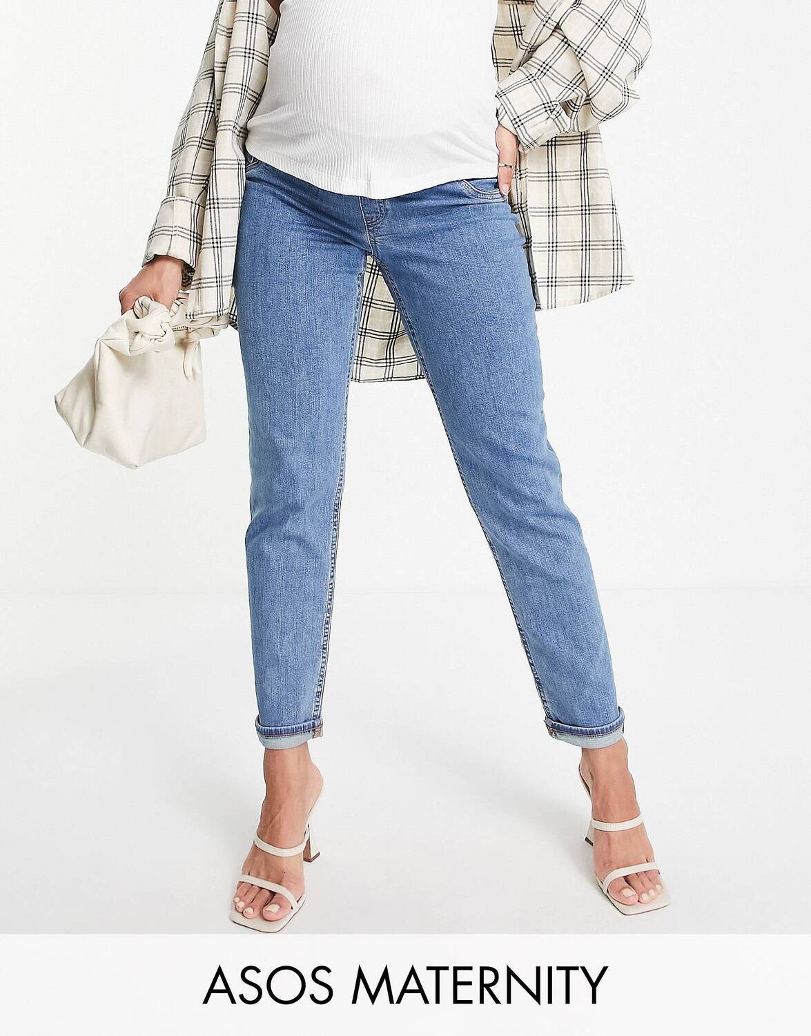 

Синие зауженные джинсы для беременных ASOS DESIGN Maternity с поясом