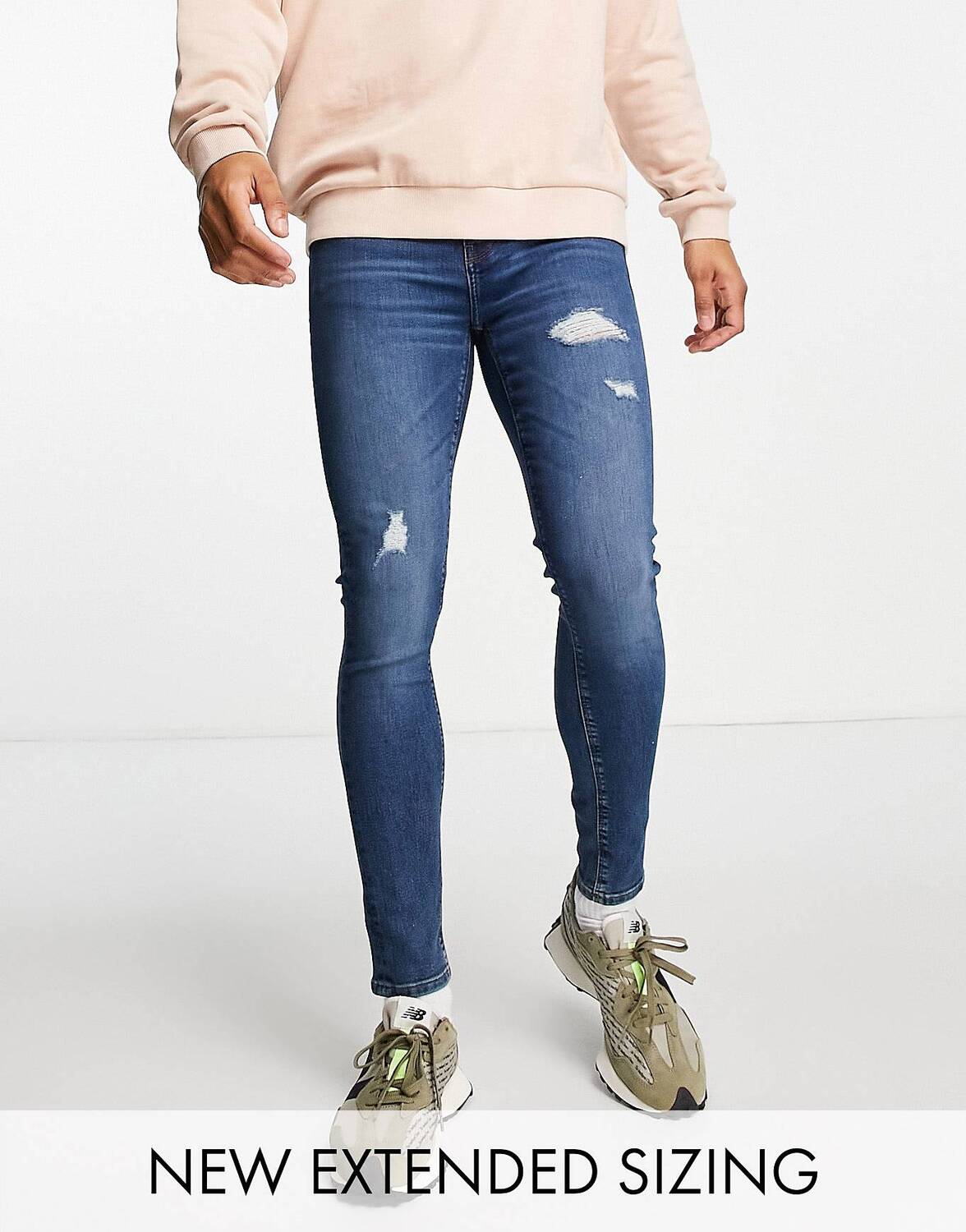 

Джинсы ASOS DESIGN Power Stretch темно-синего цвета с потертостями