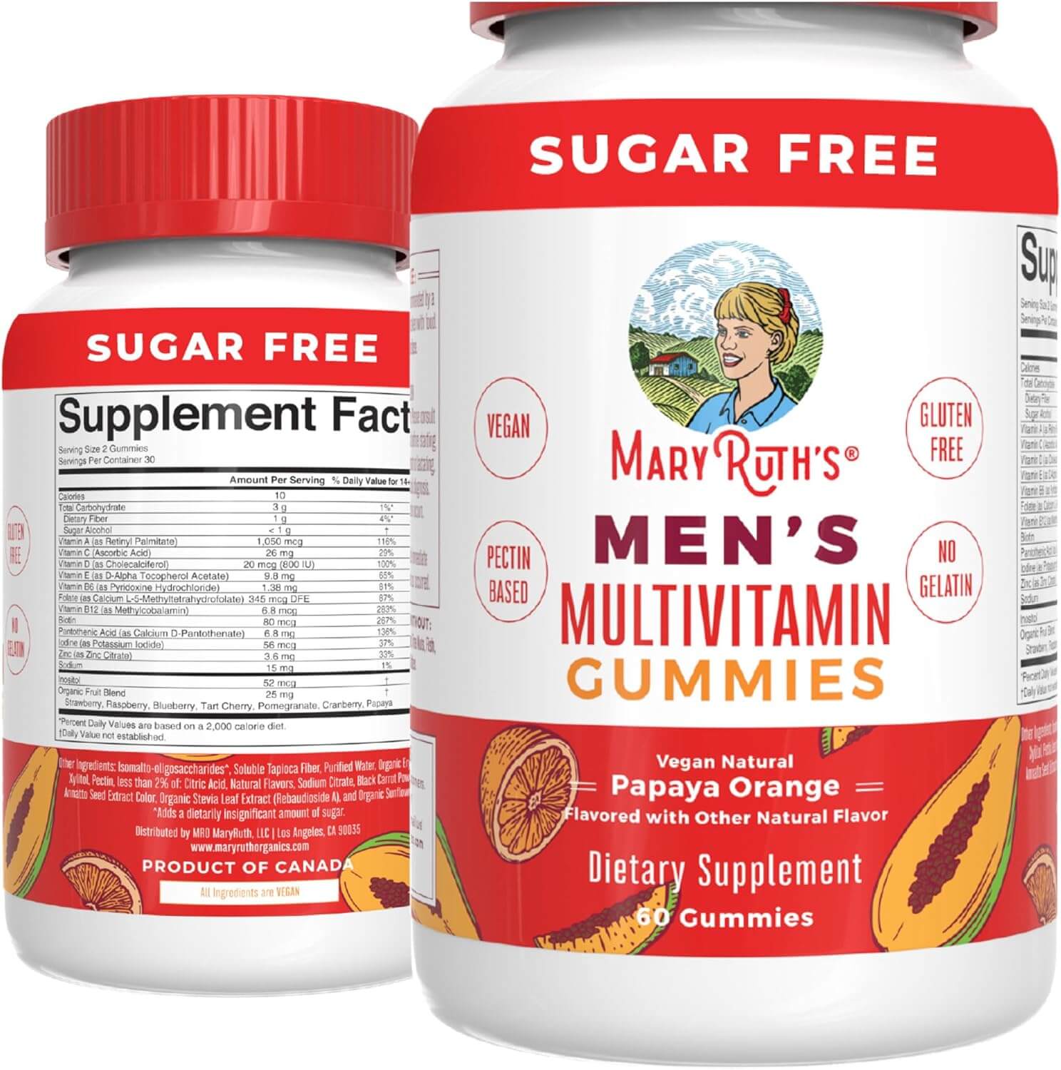 Витаминные жевательные конфеты MaryRuth Organics Men's Multivitamin Gummies со вкусом папайи и апельсина, 60 штук