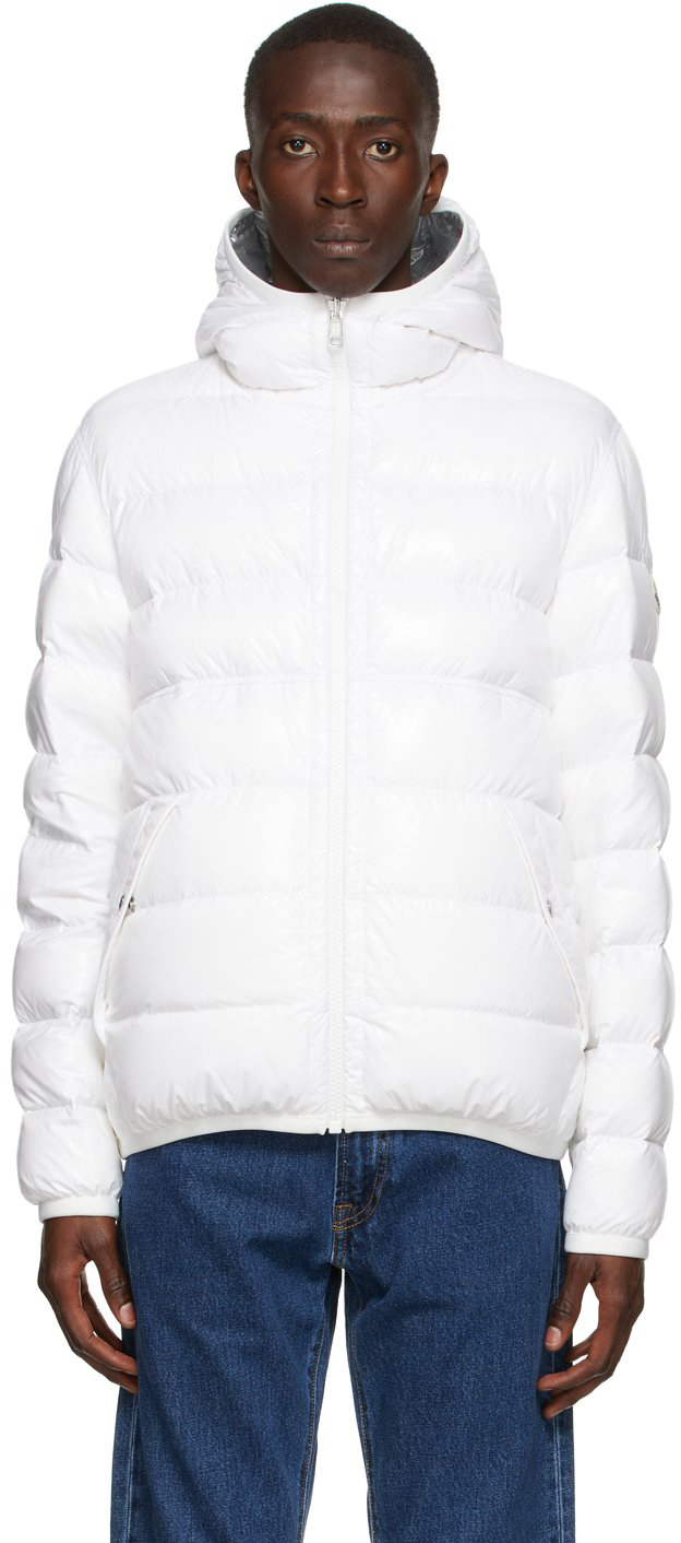Двусторонняя бело-серебристая пуховая куртка Freville Moncler фотографии