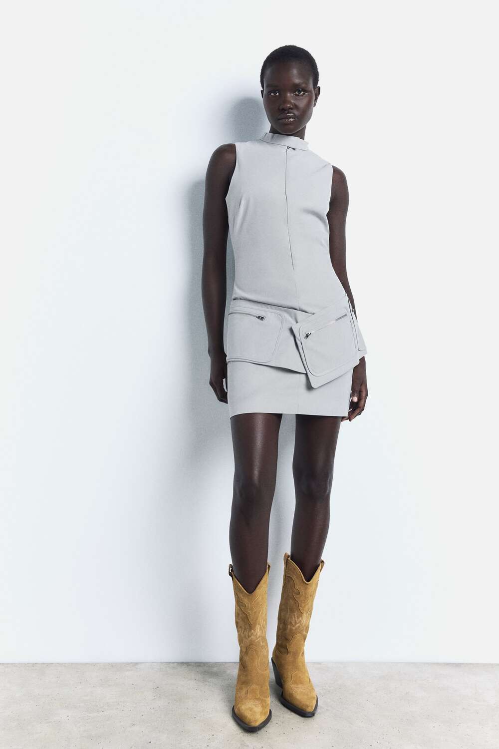 

Ковбойские ботинки из замши с разделками Zara, браун