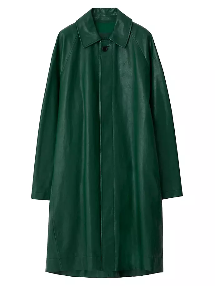Кожаное однобортное пальто Burberry, цвет ivy цена и фото
