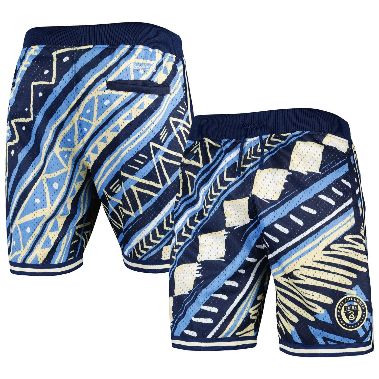 цена Мужские модные шорты темно-синего цвета Mitchell & Ness Philadelphia Union Tribal