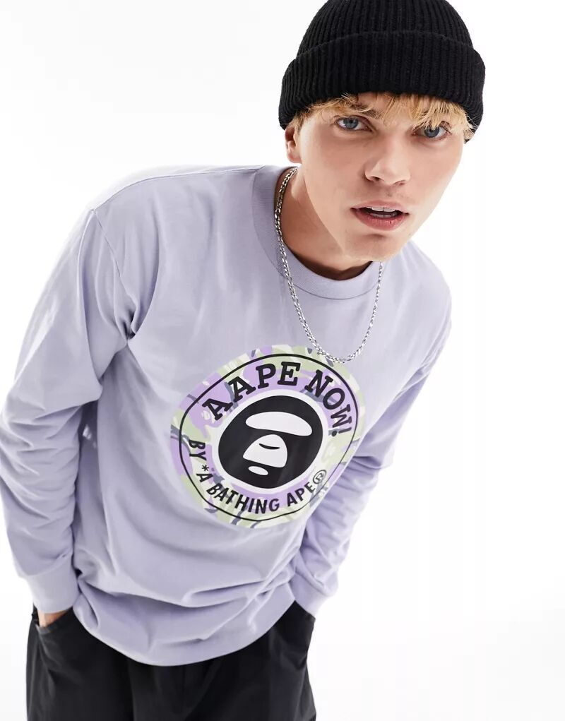 

Серый топ с длинными рукавами и камуфляжным принтом AAPE by A BATHING APE