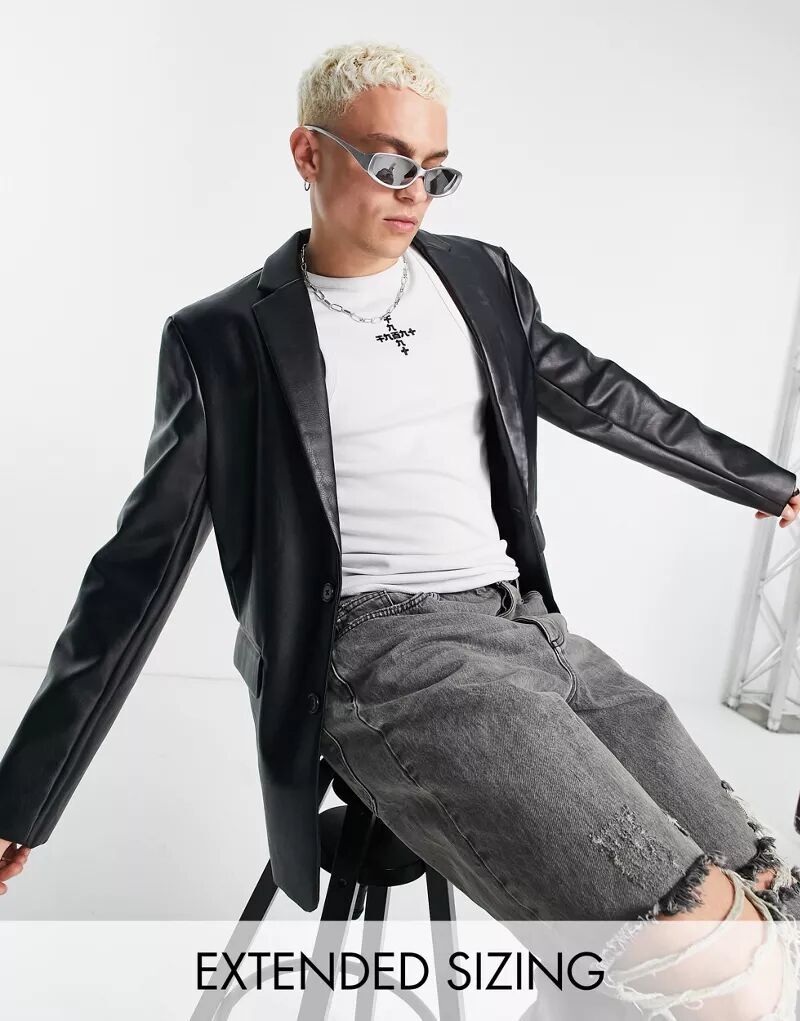 

Черный пиджак из искусственной кожи ASOS