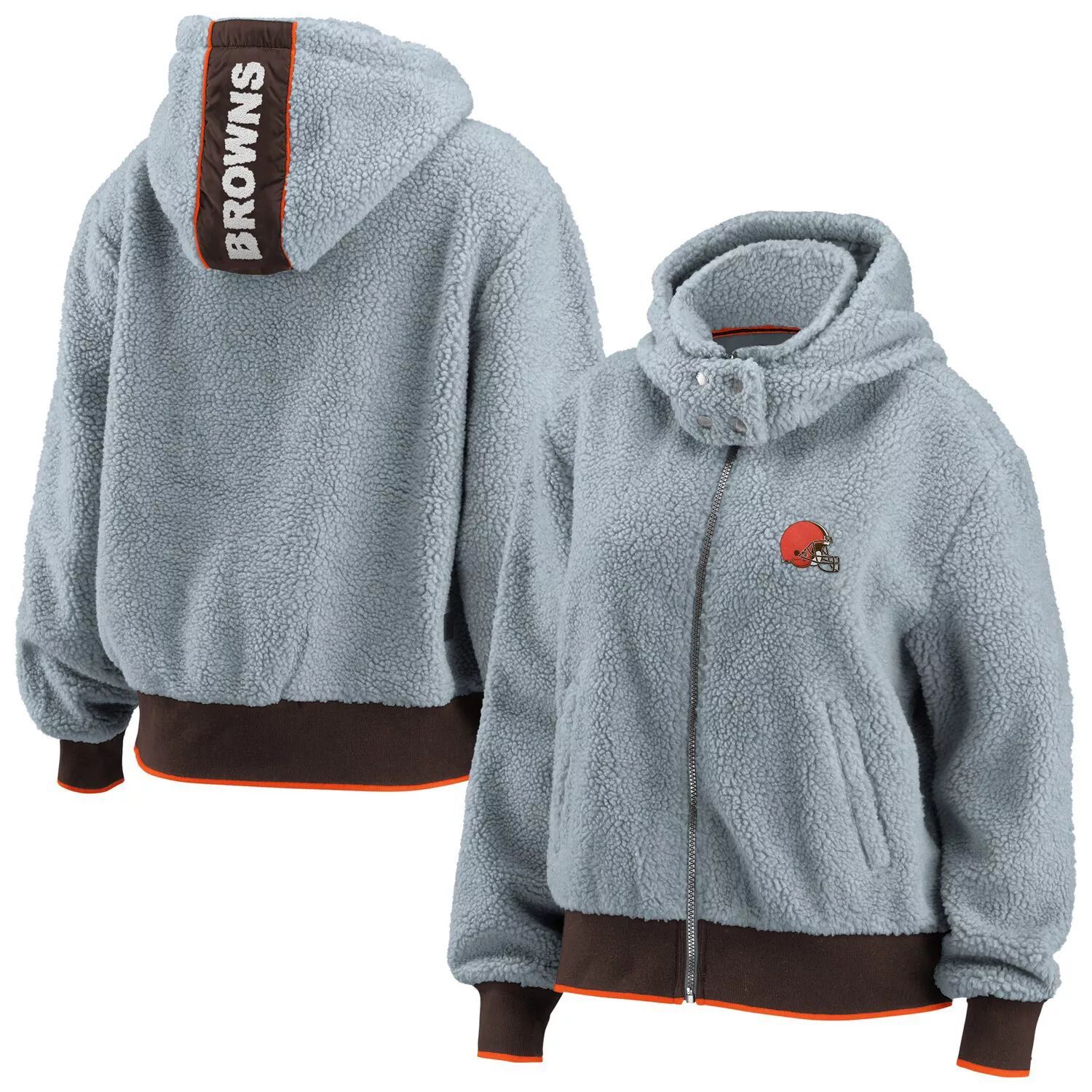 

Женская WEAR by Erin Andrews Серая куртка с капюшоном Cleveland Browns Sherpa на молнии во всю длину, Серый